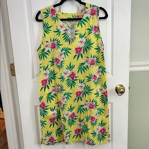 Lands' End Yellow Dress with Pink and Green Floral Pattern.  LP 14-16